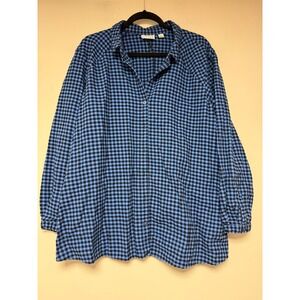 Joan Rivers Gingham Button Up Shirt Blue Black XL Long Sleeve Casual Top